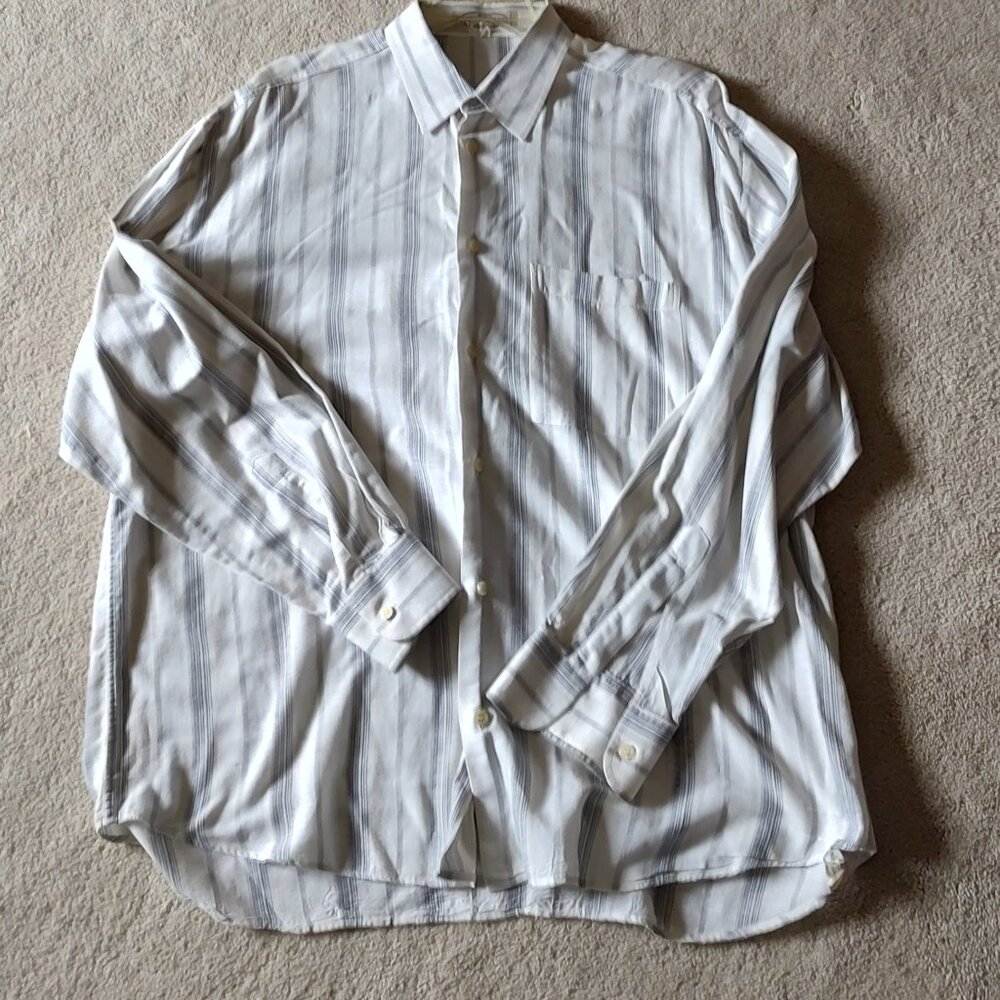 Pronto-Uomo Italian Cotton Linen Blend Striped Long Sleeve Button Down Shirt XL